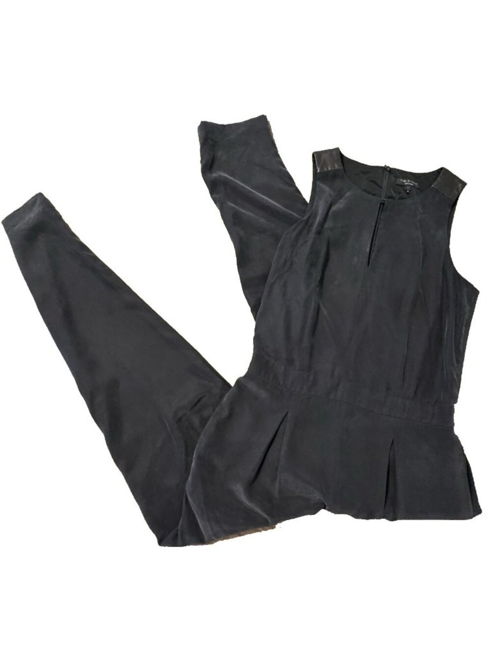 Rag & Bone Sz 2 Black Women Silk Lamb Leather Jumpsuit Pockets Pleat Minimalist